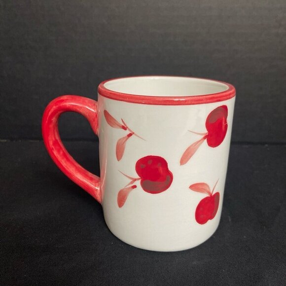Dansk Ceramic Coffee Mug Cup White w/ Red Cherries Bing Cherry Hand Painted - Picture 3 of 5